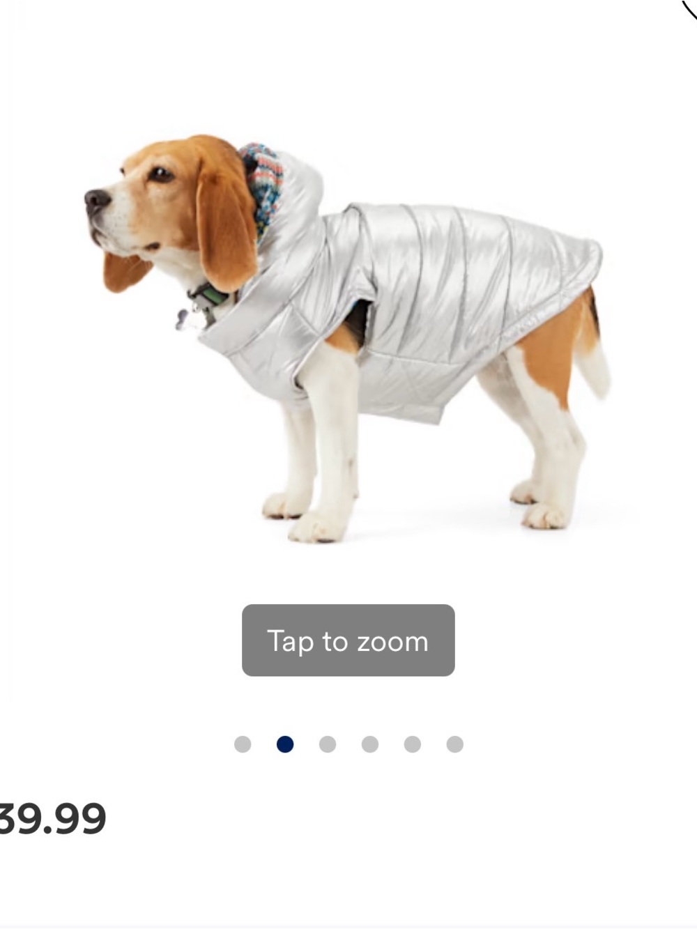 Silver Quilted Puffer Dog Coat with Hood - Picture 2 of 8